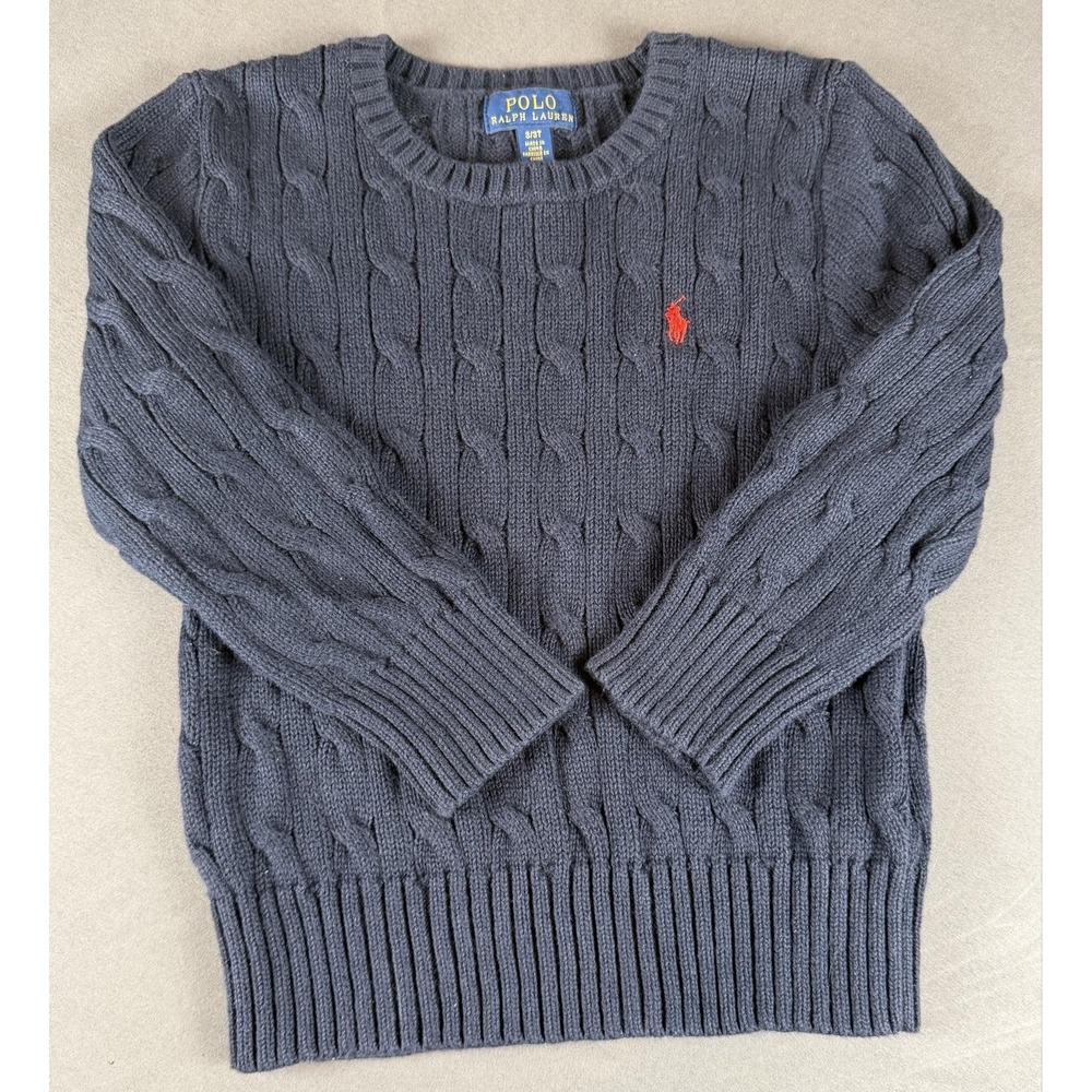 Polo Ralph Lauren Sweater Toddler 3T Gray Cable Knit Cotton Pullover Logo